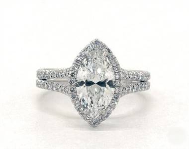 Double Shank Marquise-Halo .62ctw Engagement Ring in 14K White Gold 4mm Width Band (Setting Price)