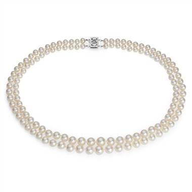 Double-Strand Graduated Freshwater Cultured Pearl Necklace with 14k White Gold (5.5-9.5mm)