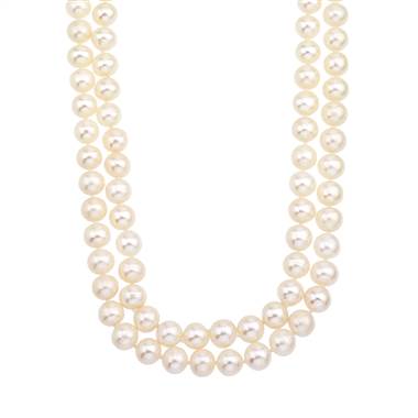 Double Strand White Freshwater Pearl Necklace with 14K Yellow Gold Clasp