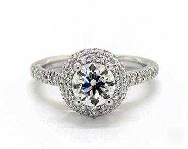 Dramatic Falling-Edge Halo, Pave Engagement Ring in 14K White Gold 4mm Width Band (Setting Price)