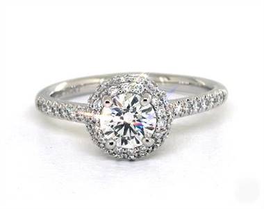 Dramatic Falling-Edge Halo, Pave Engagement Ring in Platinum 4mm Width Band (Setting Price)