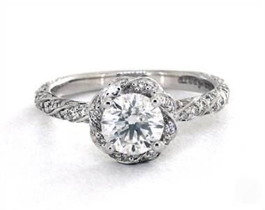 Dramatic Twisted Halo & Pave .79ctw Engagement Ring in Platinum 2.50mm Width Band (Setting Price)