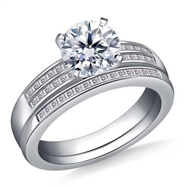Dual Band Channel Set Princess Cut Diamond Ring with Matching Band in 14K White Gold
