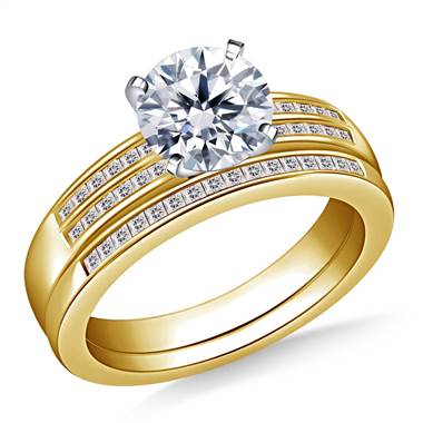 Dual Band Channel Set Princess Cut Diamond Ring with Matching Band in 14K Yellow Gold