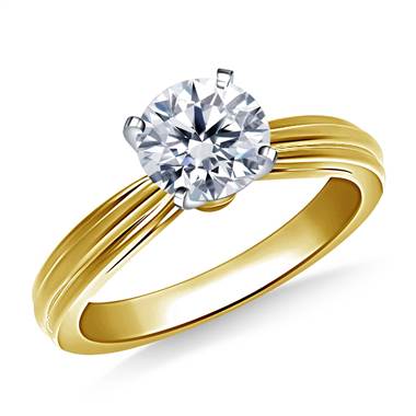 Dual Ridged Solitaire Diamond Engagement Ring in 14K Yellow Gold (2.7 mm)