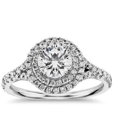 Duet Halo Diamond Engagement Ring in 18k White Gold (1/2 ct. tw.)