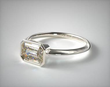 East West Bezel Solitaire Engagement Ring in 18K White Gold 2.00mm Width Band (Setting Price)