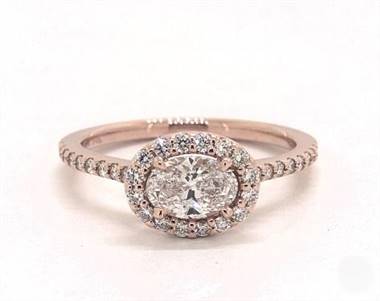 East-West Halo 60-Diamond Pave Engagement Ring in 14K Rose Gold 1.60mm Width Band (Setting Price)