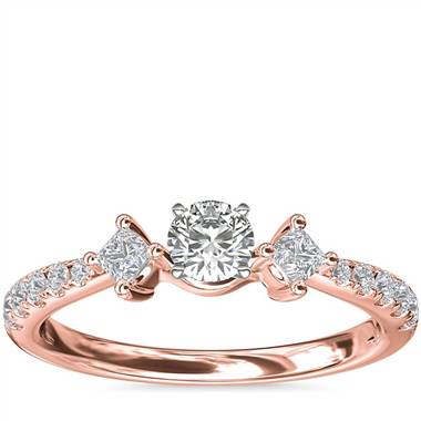 East-West Sidestone and Pave Diamond Engagement Ring in 14k Rose Gold (1/4 ct. tw.)