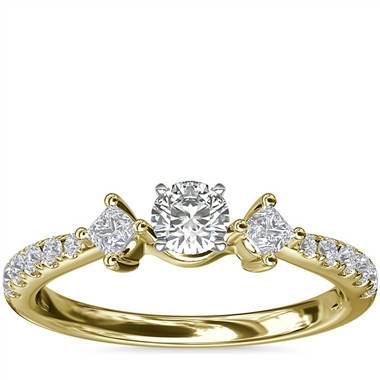 East-West Sidestone and Pave Diamond Engagement Ring in 14k Yellow Gold (1/4 ct. tw.)