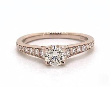 Elegant Graduated 18-Diamond Pave Engagement Ring in 14K Rose Gold 2.10mm Width Band (Setting Price)