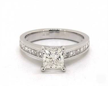 Elegant Princess Channel Engagement Ring in 18K White Gold 2.80mm Width Band (Setting Price)