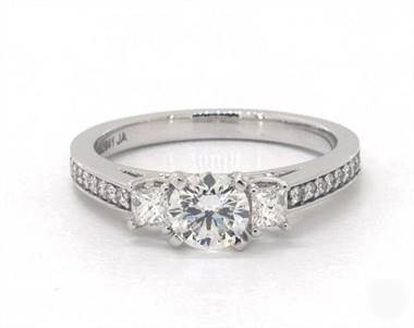 Elegant Princess Three-Stone Engagement Ring in 18K White Gold 1.75mm Width Band (Setting Price)