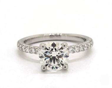 Elegant Side-Stone Split-Prong Engagement Ring in 14K White Gold 4mm Width Band (Setting Price)