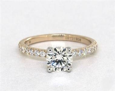 Elegant Side-Stone Split-Prong Engagement Ring in 14K Yellow Gold 4mm Width Band (Setting Price)
