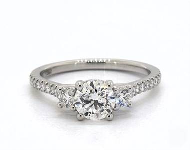 Elegant Three-Stone Pave-Shank Engagement Ring in 14K White Gold 1.80mm Width Band (Setting Price)