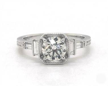 Embellished Basket, Baguette Diamond Engagement Ring in 18K White Gold 1.80mm Width Band (Setting Price)