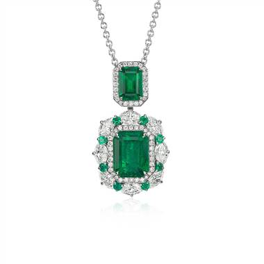 Emerald and Diamond Drop Pendant in 18k White Gold (4.50 ct. tw.)