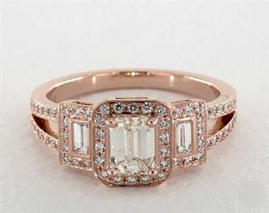 Emerald-Cut-3-Stone Split Shank Engagement Ring in 14K Rose Gold 4mm Width Band (Setting Price)