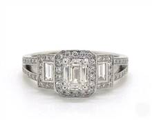Emerald-Cut-3-Stone Split Shank Engagement Ring in 14K White Gold 4mm Width Band (Setting Price) | James Allen