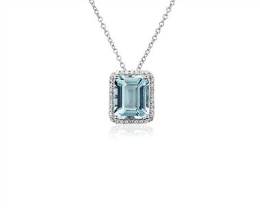 Emerald Cut Aquamarine Pendant Necklace In 14k White Gold