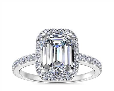 Emerald Cut Classic Halo Diamond Engagement Ring In 14k White Gold