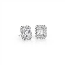 "Emerald-Cut Diamond Double Halo Earrings in 18k White Gold (1 1/2 ct. tw.)" | Blue Nile