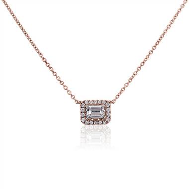 Emerald-Cut Diamond Halo Necklace in 14k Rose Gold (1/2 ct. tw.)