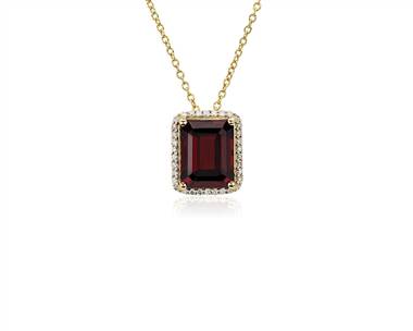 Emerald Cut Garnet Pendant Necklace In 14k Yellow Gold