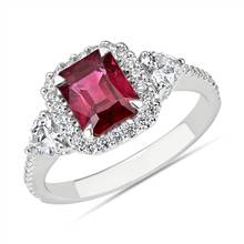 Emerald Cut Ruby and Heart Diamond Ring in 18k White Gold | Blue Nile