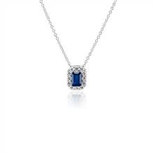 Emerald Cut Sapphire and Diamond Halo Pendant in 14k White Gold (6x4mm) | Blue Nile