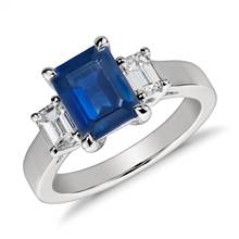 "Emerald Cut Sapphire and Diamond Ring in Platinum (8x6mm)" | Blue Nile
