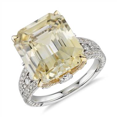 Emerald-Cut Yellow Sapphire and Diamond Ring in 18k White and Yellow Gold (12.03 ct. tw. center)