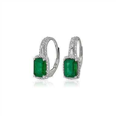 "Emerald Drop Earrings in 14k White Gold"