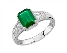 Emerald Ring With Diamond Baguette Accents In 14k White Gold | Blue Nile