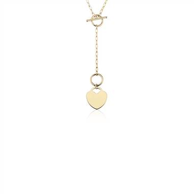 "Engravable Heart Medallion Toggle Necklace in 14k Yellow Gold"