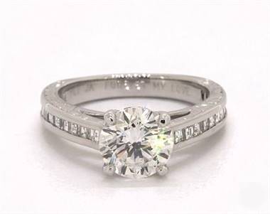 Engraved Carre Diamond Channel .60ctw Engagement Ring in 4mm 14K White Gold (Setting Price)