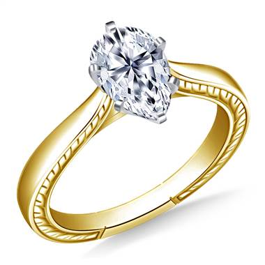Engraved Cathedral solitaire Engagement Ring  in 14K Yellow Gold (2.9 mm)