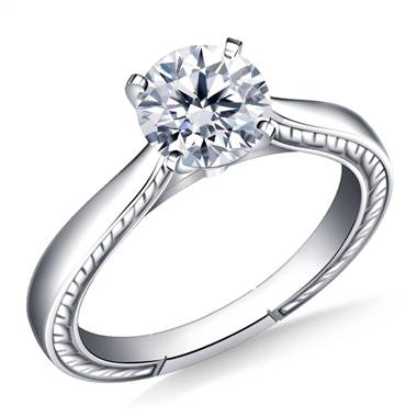 Engraved Cathedral solitaire Engagement Ring  in 18K White Gold (2.9 mm)