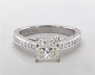 Engraved Channel-Princess .6ctw Engagement Ring in 4mm 14K White Gold (Setting Price)