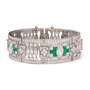 Estate Art Deco Diamond and Emerald Bracelet in Platinum (20 ct. tw.)