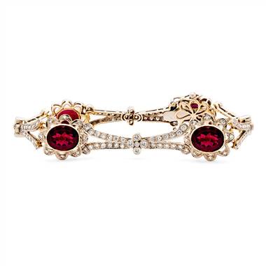 Estate Rubellite Tourmaline and Diamond Bracelet in 18k White and Yellow Gold