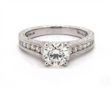 Exquisitely Engraved Tapered Channel Engagement Ring in 18K White Gold 1.9mm Width Band (Setting Price)