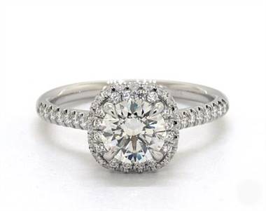 Falling Edge Cushion Halo Pave .32ctw Engagement Ring in 14K White Gold 1.80mm Width Band (Setting Price)