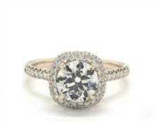 Falling Edge Cushion Halo Pave .32ctw Engagement Ring in 14K Yellow Gold 1.8mm Width Band (Setting Price) | James Allen