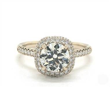 Falling Edge Cushion Halo Pave .32ctw Engagement Ring in 18K Yellow Gold 1.80mm Width Band (Setting Price)