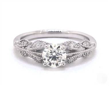 Falling Leaf Vintage Engagement Ring in 18K White Gold 2.00mm Width Band (Setting Price)