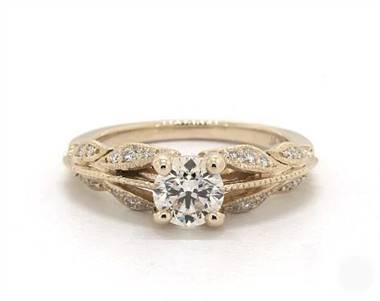 Falling Leaf Vintage Engagement Ring in 18K Yellow Gold 2.00mm Width Band (Setting Price)