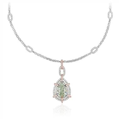 Fancy Green Pear-Shaped Diamond Double Halo Pendant in 18k White and Rose Gold (2.06 ct. tw.)