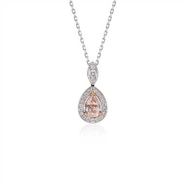 Fancy Light Brown-Pink Pear Diamond Halo Pendant in 18k White Gold